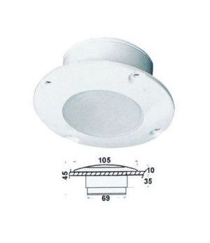 LUZ DE CORTESIA WP 105mm.Luz empotrable para montaje exterior en flybridge, arco de radar, etc. Cuerpo de policarbonato blanco. 