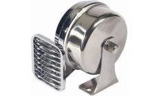CLACSON ELETTRICO 12 V.Cuerpo de latón cromado pulido. Unidad electromagnética protegida. 12V 5A. 490 Hz 114dB 1 mil. 105 x 100 