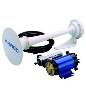 AIR HORN 12VBocina bitono con compresor. Base de fibra de vidrio y nylon, con tapa de acero inoxidable. Trompetas de ABS cromado