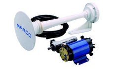 AIR HORN 24VBocina bitono con compresor. Base de fibra de vidrio y nylon, con tapa de acero inoxidable. Trompetas de ABS cromado