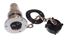 DECK CONNECTOR PLASTIC CAP 3A 2PEnchufes estancos para montaje en cubierta, mamparos, etc. Fabricado en latón cromado, con tapa 