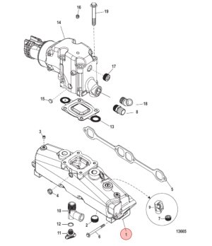 Colector Escape Mercruiser Dry Joint V8 MAR735 - vista detalle