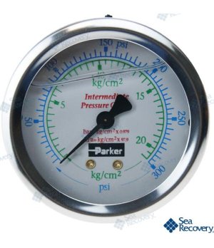 Manómetro 0-300 PSI Rosca NPT (PAR10181510CC)Manómetro de pressão 0-300 PSI com rosca NPT para sistemas marítimos. Leitura preci