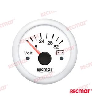 Voltímetro 8/32V Branco (RECKY13305)Voltímetro de painel 8/32V para embarcações. Monitorize a tensão da bateria com precisão e s