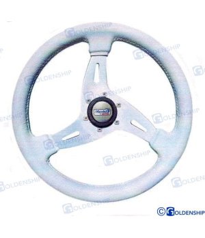 VOLANO VORTICE 350 MM. BIANCOConstruido en aluminio anodizado revestido de poliuretano acolchado.
EJE 5/8-3/4’’ = 16 - 19 mm