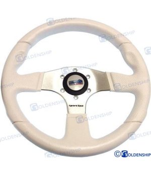 VOLANTE ATLANTIC 330 mm. BLANCOConstruido en aluminio anodizado revestido de poliuretano acolchado.
EJE 5/8-3/4’’ = 16 - 19 mm