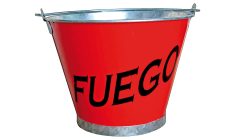 Galvanised Fire BucketGalvanised steel bucket, red, with the word FUEGO. Ideal for emergencies onboard.