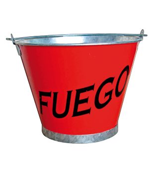 Galvanised Fire BucketGalvanised steel bucket, red, with the word FUEGO. Ideal for emergencies onboard.