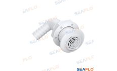 Passa-casco 90º com Grelha 5/8"Passa-casco de plástico reforçado 5/8" (cotovelo 90º). Com grelha integrada para tomada de água. 
