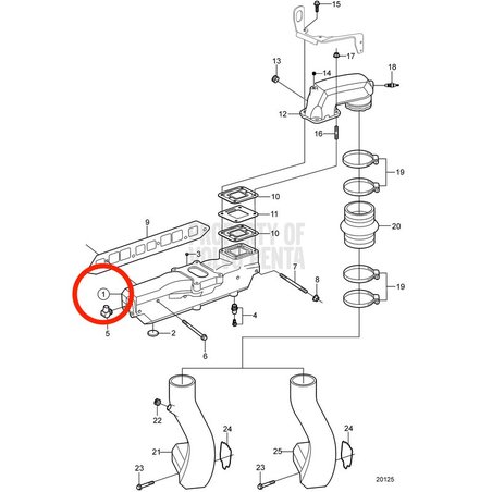 Collecteur d'échappement d'origine Volvo Penta VOP3858870 | 3.0GLM-B