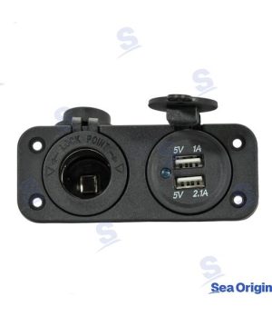 Steckdose Doppelt USB A + Zigarettenanzünder SchwarzSteckdose Doppelt USB A + Zigarettenanzünder Schwarz. Marine-Ersatzteil der 