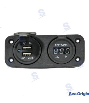 Socket Double USB A + Voltímetro BlackSocket Double USB A + Voltímetro Black. Marine spare part by Recmar. Reference: SEA60102B.