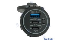 Tomada Dupla USB C+USB A RetroiluminadaTomada Dupla USB C+USB A Retroiluminada. Peça náutica da marca Recmar. Referência: SEA601