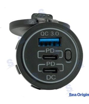Socket Double USB C+USB A BacklitSocket Double USB C+USB A Backlit. Marine spare part by Recmar. Reference: SEA60105B.