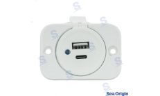 Socket Flush-mount Double USB + Type CSocket Flush-mount Double USB + Type C. Marine spare part by Recmar. Reference: SEA60106W.