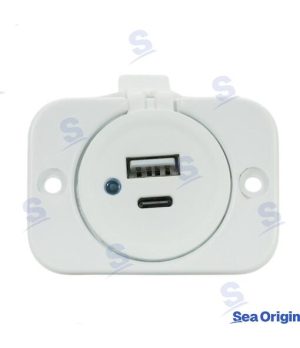 Socket Flush-mount Double USB + Type CSocket Flush-mount Double USB + Type C. Marine spare part by Recmar. Reference: SEA60106W.