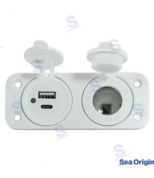Presa USB C+USB A E Accendisigari BiancaPresa USB C+USB A E Accendisigari Bianca. Ricambio nautico Recmar. Riferimento: SEA60107