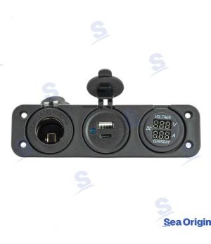 Socket USB C/A + Cigarette Lighter Socket + MultímetroSocket USB C/A + Cigarette Lighter Socket + Multímetro. Marine spare part 