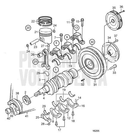 Diagrama de despiece Mecanismo del cigüeñal Volvo Penta MD2030