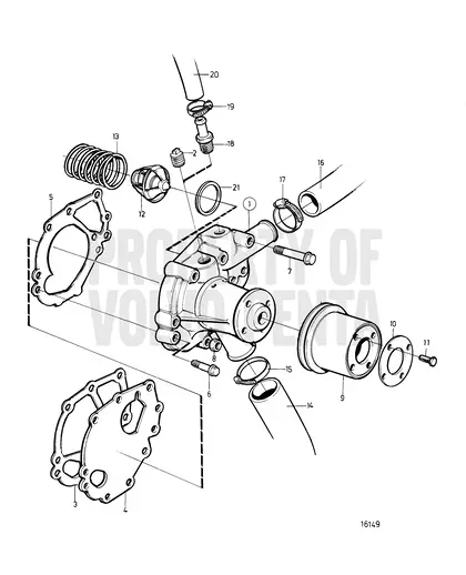 Diagrama de despiece Bomba de agua Volvo Penta MD2030