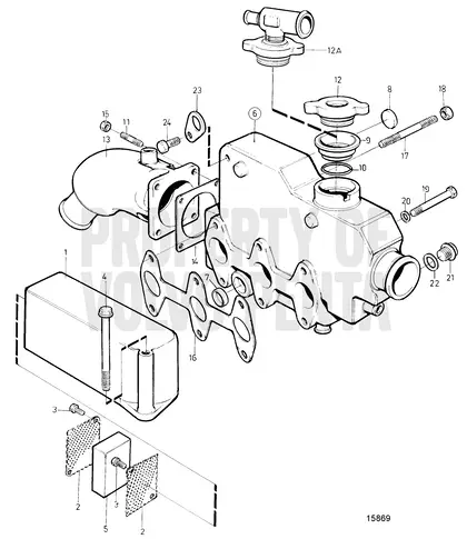 Diagrama de despiece Colector de inducción y escape Volvo Penta MD2030