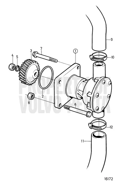 Diagrama de despiece Bomba de agua marina Volvo Penta MD2030