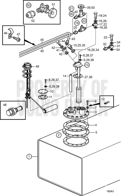 Diagrama de despiece Depósito de combustible 40 l, con conexiones Volvo Penta MD2030