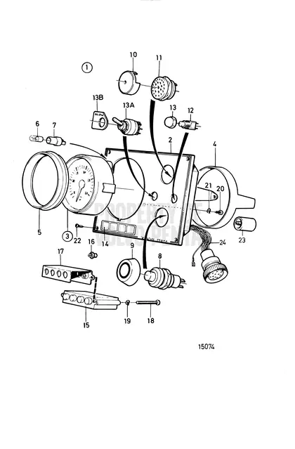 Diagrama de despiece Panel de instrumentos estándar, con botón de arranque Volvo Penta MD2030
