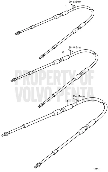 Diagrama de despiece Cables de mando, tipo 233, 333, 443 Volvo Penta MD2030