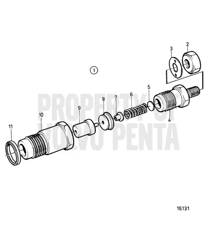 Diagrama de despiece Inyector de combustible, componentes Volvo Penta MD2030