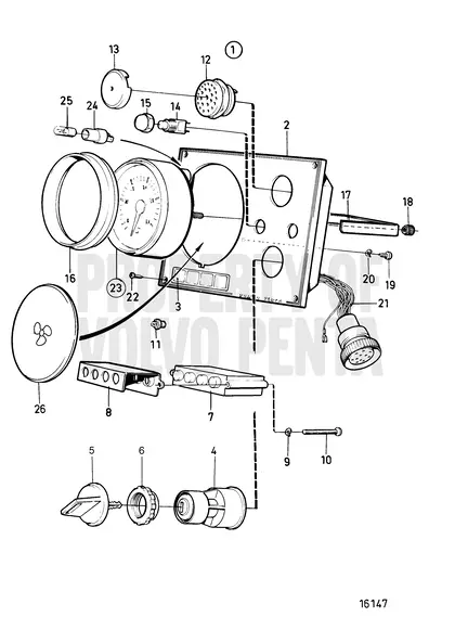 Diagrama de despiece Panel de instrumentos estándar, con interruptor de llave Volvo Penta MD2030