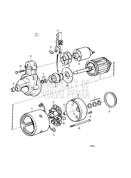 Diagrama de despiece Motor de arranque, componentes Volvo Penta MD2030