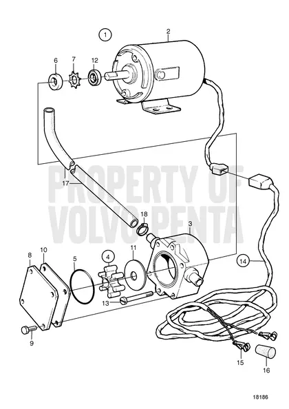 Diagrama de despiece Bomba de sentina eléctrica 12 V/24 V Volvo Penta MD2030