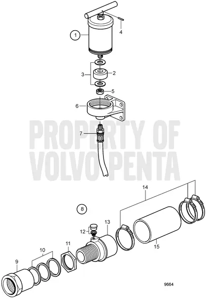 Diagrama de despiece Engrasador y caja de embalaje Volvo Penta MD2030