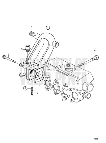 Diagrama de despiece Tubo elevador de escape Volvo Penta MD2030