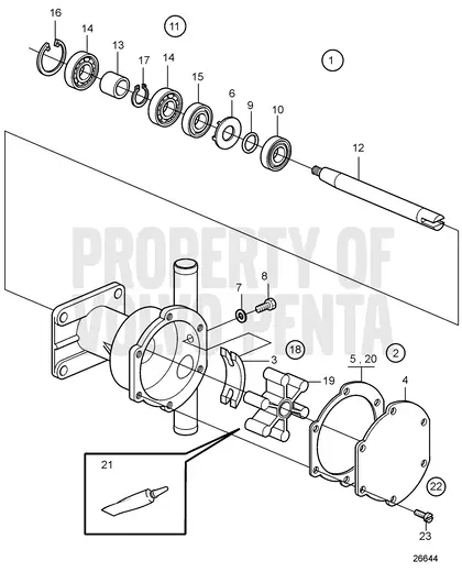 Diagrama de despiece Bomba de agua marina, componentes Volvo Penta MD2030